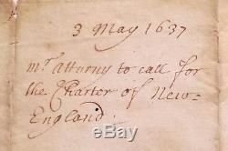 1637 ANTIQUE MANUSCRIPT CHARTER OF NEW-ENGLAND Patriotic ALS Colonial Americana