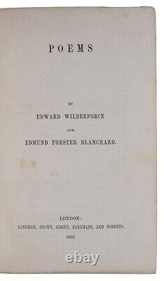 1857 EDWARD WILBERFORCE Poetry EDMUND BLANCHARD Poems SIGNED 1ST EDITION