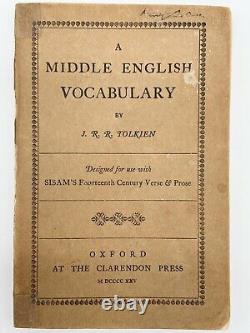 A Middle English Vocabulary 1ST EDITION TOLKIEN 1922 Hobbit Lord of the Rings