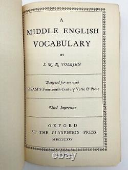 A Middle English Vocabulary 1ST EDITION TOLKIEN 1922 Hobbit Lord of the Rings