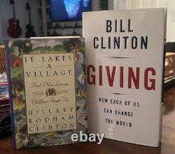 BILL & HILLARY CLINTON SIGNED BOOKS GIVING & IT TAKES A VILLAGE 1st EDITION HC