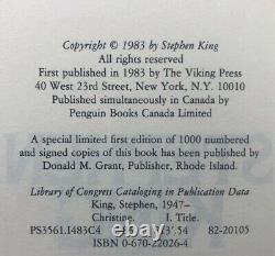 Christine Stephen King SIGNED & INSCRIBED True 1st/1st Edition RARE NICE