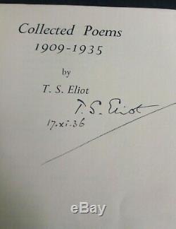 Collected Poems, 1909-1935 T. S. Eliot 1936 First Edition signed by the author