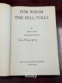 For Whom The Bell Tolls by Ernest Hemingway Signed 1st Book Club Edition 1940