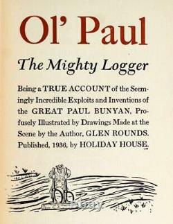 Glen Rounds Signed 1st Edition 1936 Ol' Paul The Mighty Logger Paul Bunyan HC DJ
