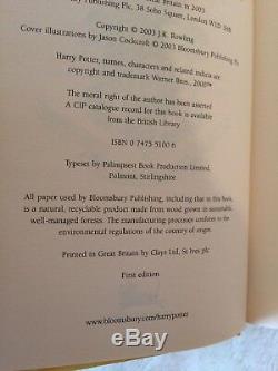 Harry Potter SIGNED and messaged by J. K. Rowling (Hardback, 2003) First Print