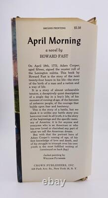 Howard FAST, APRIL MORNING, SIGNED, 1ST EDITION, 1961. HC Dust Jacket