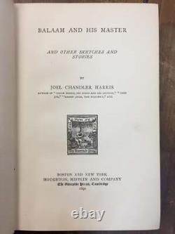 Joel Chandler Harris / BALAAM AND HIS MASTER Signed 1st Edition 1891
