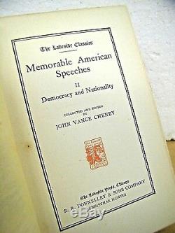 Memorable American Speeches II by The Lakeside Press 1908 Hardcover Signed