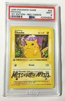 Pokemon Card PSA 9 1st Edition Red Cheek Pikachu 58/102 Mitsuhiro Arita SIGNED