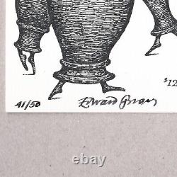 SIGNED Edward Gorey theatre postcard Useful Urns limited ed 41/50 unique 1990