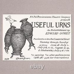 SIGNED Edward Gorey theatre postcard Useful Urns limited ed 41/50 unique 1990