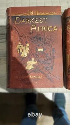 Signed 1st Edition In Darkest Africa Henry M. Stanley, 2 Volumes 1890 Rare Set
