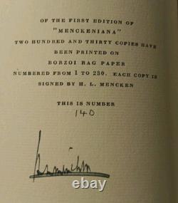 Signed HL Mencken Menckeniana A Schimpflexicon Signed Limited 1st Edition 1928