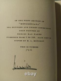 Signed HL Mencken Menckeniana A Schimpflexicon Signed Limited 1st Edition 1928