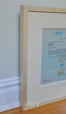 Stunning Framed Signed Original Drawing Dr. Seuss W. Letter & Provenance & Coa