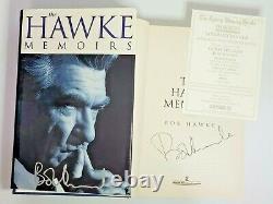 The Hawke Memoirs by Bob Hawke SIGNED 1ST Ed HCDJ + Literary Dinner Menu