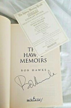 The Hawke Memoirs by Bob Hawke SIGNED 1ST Ed HCDJ + Literary Dinner Menu